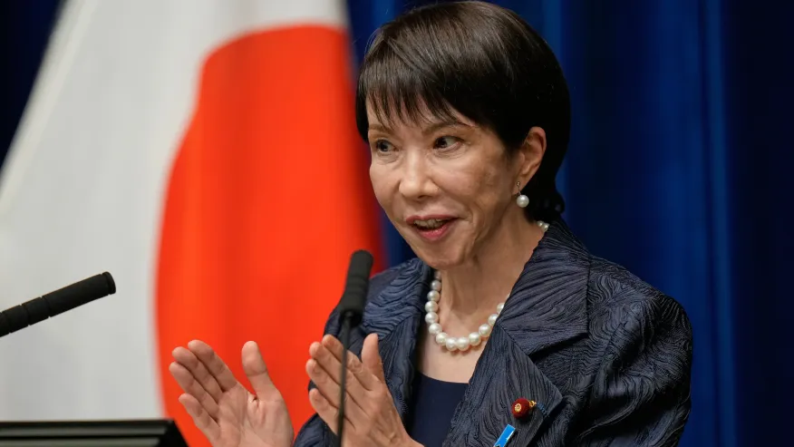 Japan’s first female prime minister addresses the media