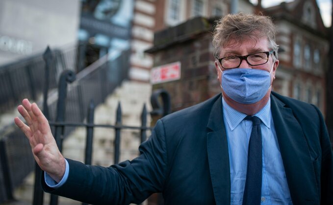 Hedge fund manager Crispin Odey exits Hendon Magistrates' Court, London, where he is appearing on charges of indecent assault. The hedge fund manager, 61, is accused of indecently assaulting a woman in 1998. Picture date: Thursday February 18, 2021.